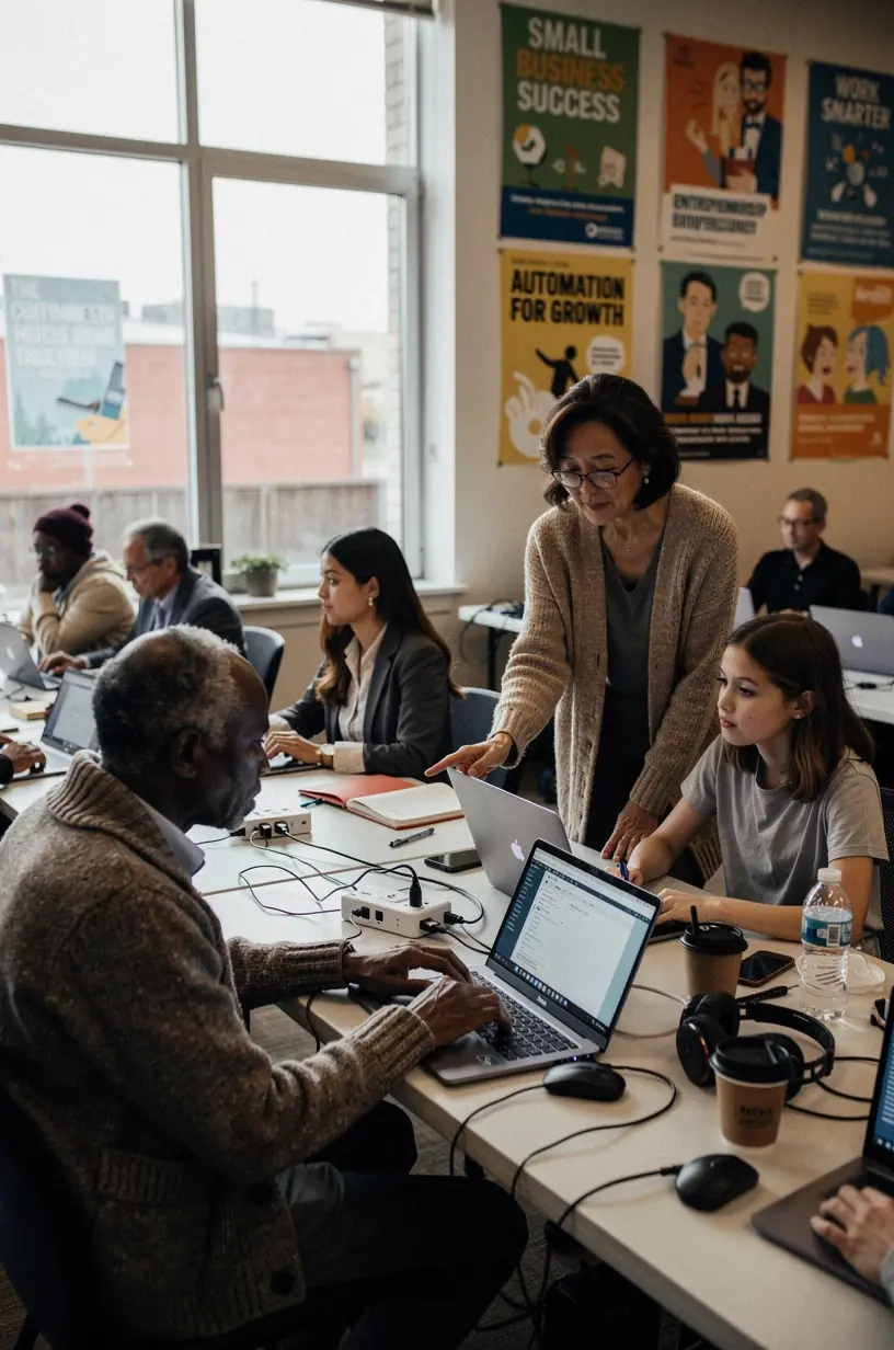 Computer screen displaying a step-by-step automation process with clear stages and actionable steps.